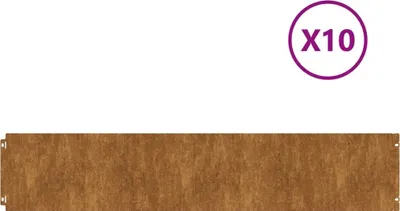 A long, narrow product with a wood-like texture, possibly a garden edging or border, shown horizontally against a white background. A circular graphic with 'X10' is in the upper right corner.
