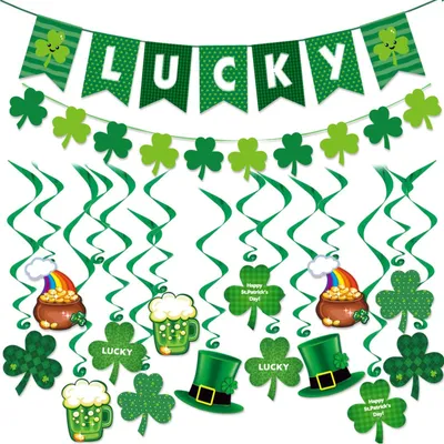 Productafbeelding van Solidchoice - St. Patrick's Day Decoraties met LUCKY Banner en Clover Garlands