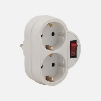 Produktbild von Steckdosen-Adapter mit Schalter und 2 Schuko Stecker Mehrfachstecker Mehrfachsteckdose Zwischenstecker