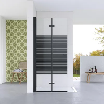 Produktbild von Walk in Dusche schwarz Duschabtrennung mit Falttür 115x187cm faltbar Duschwand 5mm ESG Sicherheitsglas beidseitig montierbar