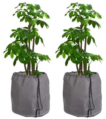 Image de Protège-pots thermique pour plantes, double isolation, protection hivernale contre le gel et l'humidité, avec drainage, couleur grise, lot de 2 (45x50 cm)