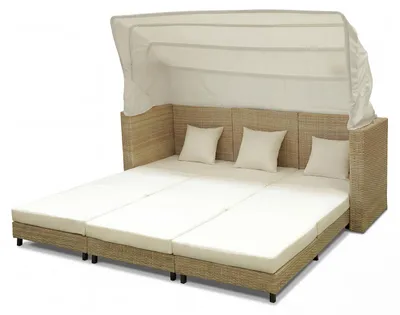 Produktbild von home24 Sonneninsel - 3-teilig - Polyrattan / Webstoff - Beige / Creme
