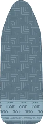 An ironing board cover with a geometric pattern and a decorative border at the bottom.