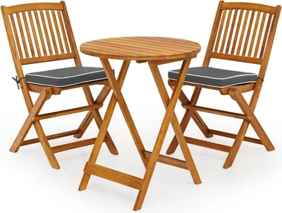 Immagine prodotto di Set di mobili da balcone da 3 pezzi con tavolo rotondo, 2 sedie e 2 cuscini. Set di sedute ergonomiche, grigio.