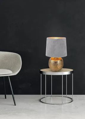 Produktbild von Reality Sophia Tischleuchte E14 ⌀16cm Goldfarbig Samtschirm Grau