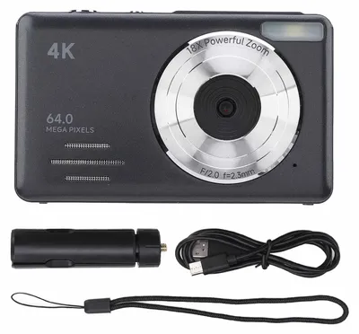 Obrázok produktu pre 4K 64MP digitálny fotoaparát s 18-násobným zoomom, automatickým zaostrovaním, kompaktný, malý, viacero filtrov, nahrávanie v slučke, spomalené zábery, časozberné fotografovanie, čierny