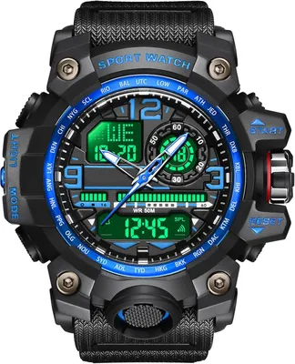 Produktbild von Watch Für Herren,Analog Digitaluhr 5 ATM wasserdichte Outdoor Taktische Sportuhr mit Wecker Datum 12/24H LED Stoppuhr für Männer Jungen Silikonband