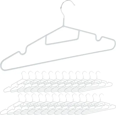 Immagine prodotto di Grucce per abiti in metallo - Set da 24 - Rivestimento in gomma antiscivolo - Barra per pantaloni - Intagli - Grucce - Grigio chiaro