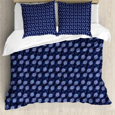 Produktbild von ABAKUHAUS Pfau Bettbezug Set für Einzelbetten, Moderne Bohemian Federn, Milbensicher Allergiker geeignet mit Kissenbezug, 155 cm x 220 cm - 80 x 80 cm, Lavendel Ceil Blau