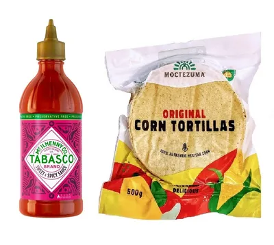 Image de Tortilla Real Tortillas mexicaines avec Nixtamal, végétaliennes, sans OGM 500G & TABASCO Sweet & Spicy 256 ml