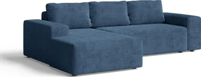 Obrázek produktu pro Rohová souprava s funkcí spaní L – modrá – 264x76x155 cm – levá – manšestr – úložný prostor – pohovka do obývacího pokoje – AVANTI