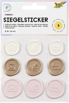 Produktbild von folia Siegel-Sticker ROMANTIC Größen und Farben sortiert 1 Blatt à 9 Sticker