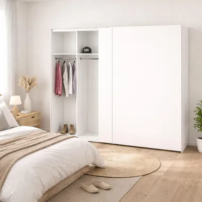 Immagine prodotto di Dmora Guardaroba 2 Ante Badesse 60.5x220.4h cm Bianco Bianco Lucido, Appendiabiti 2 Ante