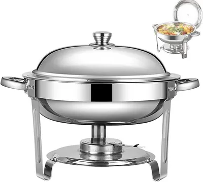 Produktbild von Chafing Dish Buffet Set 5L, Rund Speisenwärmer, Wärmebehälter für Speisen, Edelstahl Wärmebehälter, Suppenwärmer, für Buffets, Familienfeiern, Bankette
