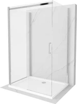 Produktbild von Mexen Omega Duschabtrennung, 3-wändig, einziehbar 120 x 90 cm, transparent, chrom + Duschwanne Flat - 825-120-090-01-00-3s-4010