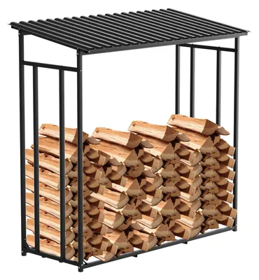 Obrázek produktu pro Regál na dřevo ISOISL se střechou, rozměry 185 x 70 x 185 cm, nosnost až 660 kg, kovová konstrukce na skladování dřeva s ochrannou plachtou
