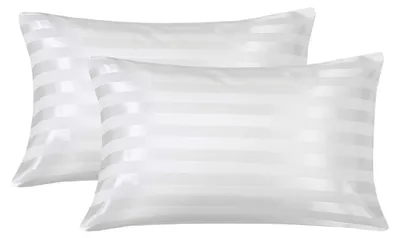 Imagen del producto de Juego de 2 fundas de almohada de satén, 40 x 80 cm, color blanco