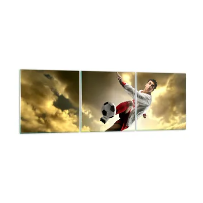 Produktbild von Bilder auf glas - Ball Junge Fußball Training - 90x30cm - Glasbilder - Wandbilder - Kunstdruck - zum Aufhängen bereit - Wanddekoration aus Glas - Glas Bilder - Wandbild auf Glas - GCA90x30-2106