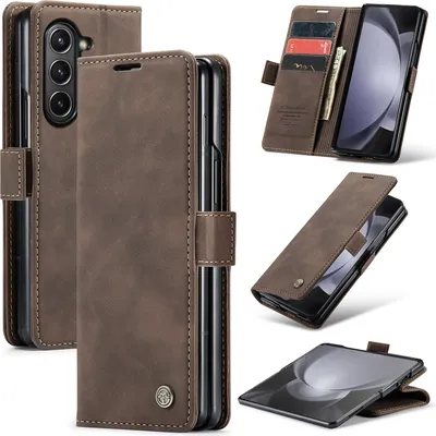 Produktbild von Galaxy Z Fold5 Hülle, Retro Kunstledertasche mit Standfunktion Schutzhülle für Samsung Galaxy Z Fold 5 5G Kaffee