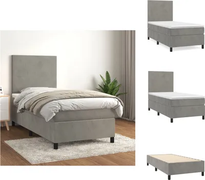 Produktbild von vidaXL Boxspringbett mit Matratze Hellgrau 90x200 cm Samt -  Betten & Bettgestelle