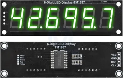 Produktbild von LED-Segmentanzeige, 6 Stellen, TM1637, 0.56" - 5 Farben Farbe: Grün