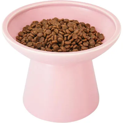 Immagine prodotto di Ciotola rialzata in Vetroceramica per gatti, con fondo piatto, rosa, 15,7 cm