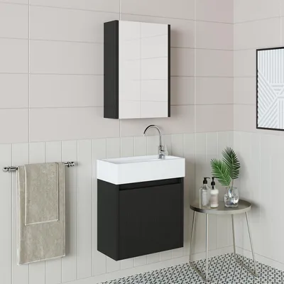Produktbild von Roomart MINI-50 Badmöbel-Set 3-teilig 49 cm breit, Schwarz-Eiche