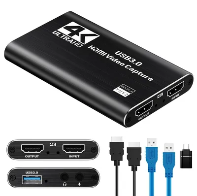 Produktbild von Papeaso 4K HDMI Capture Card, 1080P 60FPS USB 3.0 Videoaufnahmegerät für Streaming, kompatibel mit Switch, PS5, PS4, Xbox, Kamera, PC