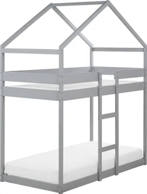 Obrázok produktu pre BELIANI Detská drevená poschodová posteľ v tvare domčeka sivá 90 x 200 cm borovicové drevo s rebríkom