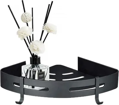 Produktbild von PolkaHome® Eckregal Duschregal Badregal Eckshampoo Ablage mit Haken, selbstklebend ohne Bohren, schwarz, Aluminium, für Bad Küche