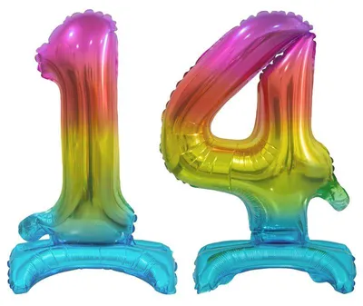 Produktbild von Stehender Folienballon Zahl 14 Regenbogen bunt 38 cm