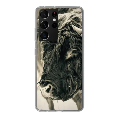 Produktbild von MuchoWow® Handyhülle Schutzhülle Hülle für Samsung Galaxy S21 Ultra Schottischer Highlander - Schnee - Hörner Silikon Softcase Handy Hülle - Mobiltelefon