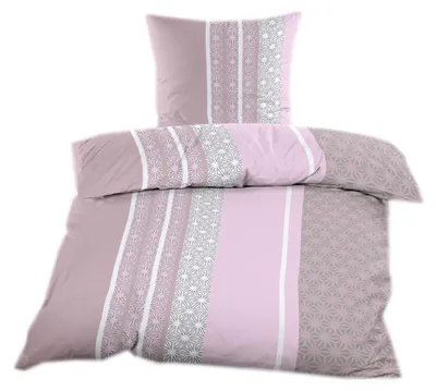 Produktbild von Renforce Bettwäsche 135 x 200 cm aus 100% Baumwolle mit Reißverschluss Rosa gestreift mit Sternen