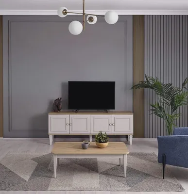 Zdjęcie produktu dla Stojak pod telewizor szafka RTV niska salon szary drewno kredens nowoczesny
