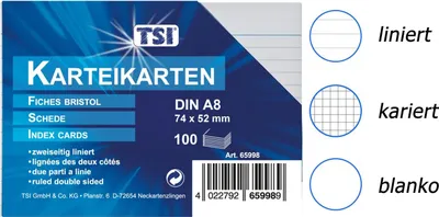 Produktbild von TSI Kartei-Kasten +100 Karteikarten A7 u.Register A-Z