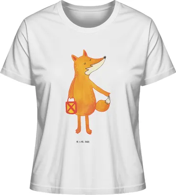 Produktbild von Mr. & Mrs. Panda Basic Shirt Damen Fuchs Laterne Größe XL - Weiß - Geschenk, Selbstbewusst, Oberteil, Laternenumzug, T-Shirt, Sankt Martin, Kurzarmshirt
