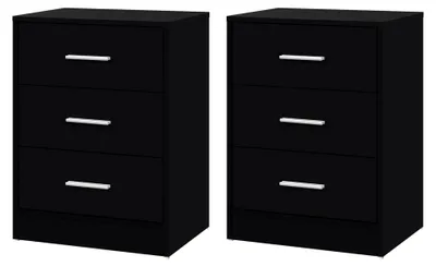 Produktbild von Nachttisch 2er Set, Nachtschrank mit 3 Schubladen, Beistelltisch schwarz, Nachtkommode, Kommode für Schlafzimmer und Wohnzimmer, 39x54x28 cm