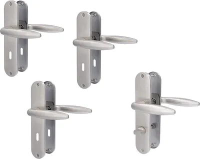 Produktbild von Türbeschlag 4er Set, Edelstahl satiniert für 3 x Zimmertüren und 1 x Bad/WC Türe, Türklinke Türgriff Türbeschlag