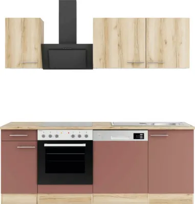 Produktbild von Optifit Küchenzeile ohne Geräte Livorno290/Bari407 210 cm wildeiche rostrot matt strukturiert zerlegt Variante reversibe