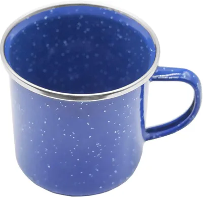 Produktbild von Campingbecher aus Emaille, schlagfest, 300 ml, blau mit weißen Punkten, für die Küche