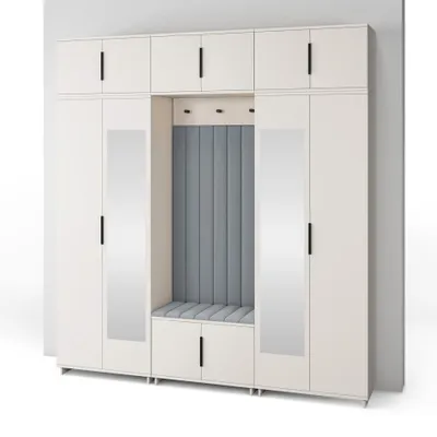 Produktbild von Garderoben-Set Napoli Version 12: Kleiderschrank mit Polsterpaneelen, Schuhschrank und Schrankaufsatz Flur und Eingangsbereich (Cashmere/Trinity 14)