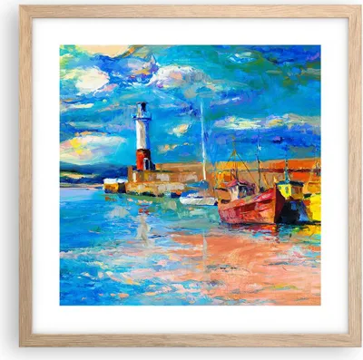 Produktbild von Gerahmtes Poster - Rahmen in heller Eiche - Leuchtturm Meer - 40x40 cm - Wand Bild - Wanddeko - Wandbilder - Kunstposter - Wandposter - Bilderrahmen - Bilder - Kunstdruck - Wandbild - P2NAC40x40-3693