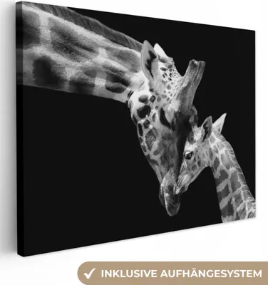 Produktbild von MuchoWow® - Leinwandbilder - Giraffe - Wildtiere - Porträt - Schwarz-Weiß, Wandbild, Wanddeko Bilder Wohnzimmer, 120x90 cm