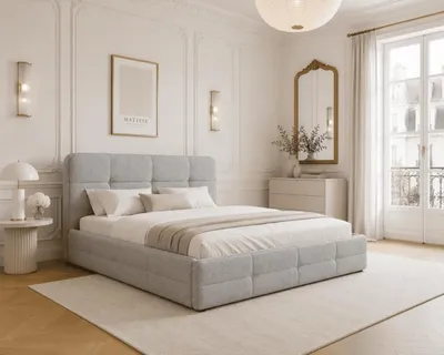 Produktbild von MOEBLO Polsterbett Bett 17 – Doppelbett mit Aragon-Stoff, gepolstertem Kopfteil, Metallrahmen, Bettkasten und Federmechanismus - 160x200 cm - Hellgrau (Aragon 83)