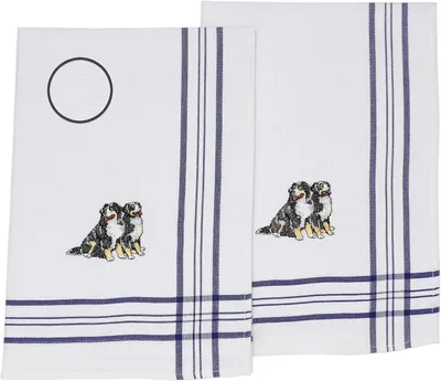 Produktbild von 2er Set Geschirrtücher Geschirrhandtuch Küchenhandtuch Gläsertücher Handtuch Waffelpiqué blau Bestickt Motiv Hunde Größe: 50 x 70 cm