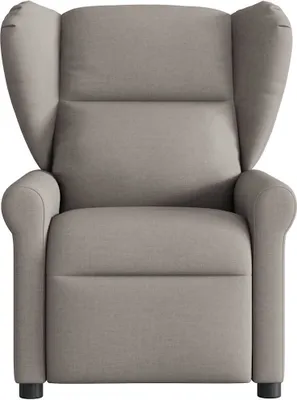A front view of a taupe fabric recliner chair.