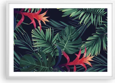 Produktbild von Gerahmtes Poster - Weißer Rahmen - Exotisch Blumen Blätter - 70x50 cm - Wand Bild - Wanddeko - Wandbilder - Kunstposter - Wandposter - Bilderrahmen - Bilder - Kunstdruck - Wandbild - P2WAA70x50-4308