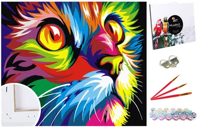 Produktbild von Malen nach Zahlen Set Gemälde 40x50cm auf dem Rahmen - Bunte Katze