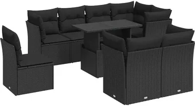 Produktbild von vidaXL 9-tlg. Garten-Sofagarnitur mit Kissen Schwarz Poly Rattan