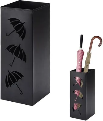 Productafbeelding van Ibenzoa® paraplubak van ijzer, zwart, 17 x 17 x 43 cm – ruimtebesparende opbergoplossing voor 3-4 paraplu's en wandelstokken, geschikt voor thuis, kantoor en hotel